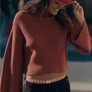 Maeve by Anthropologie Katy Bell Mock Neck Cropped Sweater - Rust- Size XS